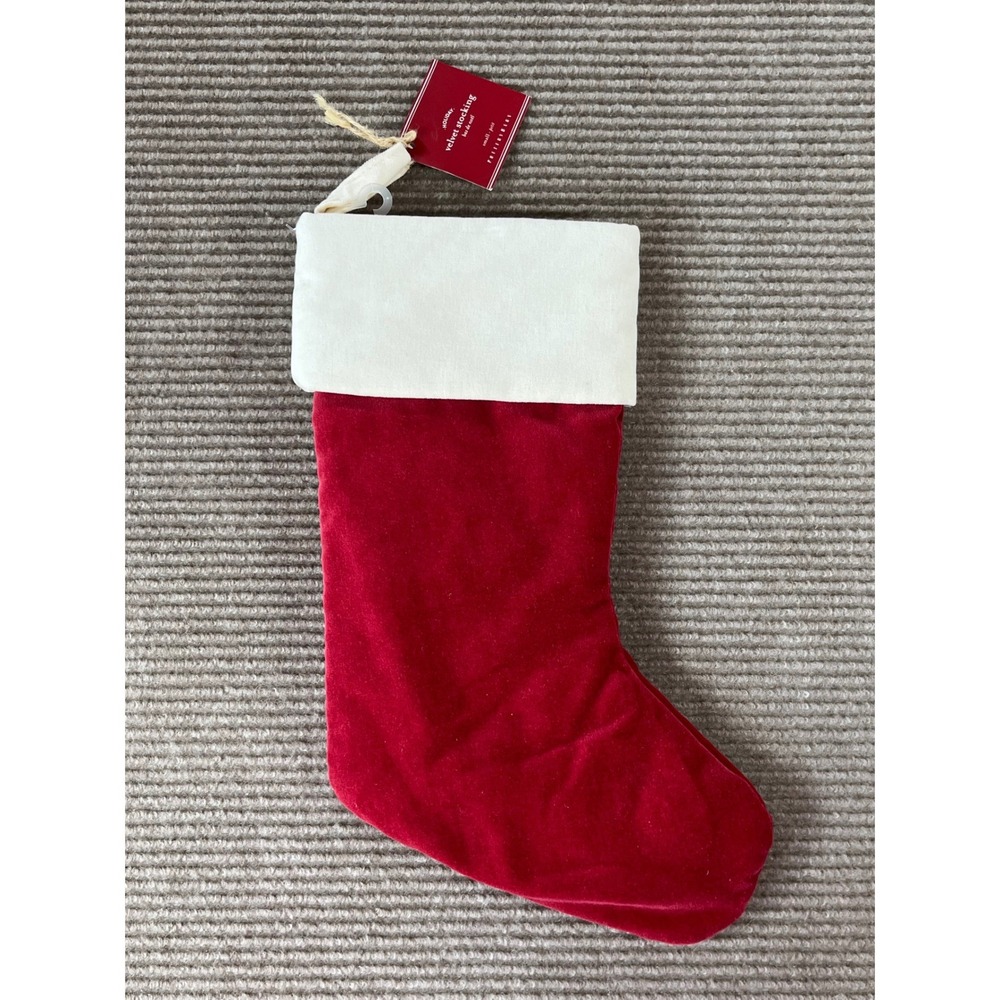 Pottery Barn Red Velvet Christmas Stocking Ivory Cuff Traditional Holiday Decor